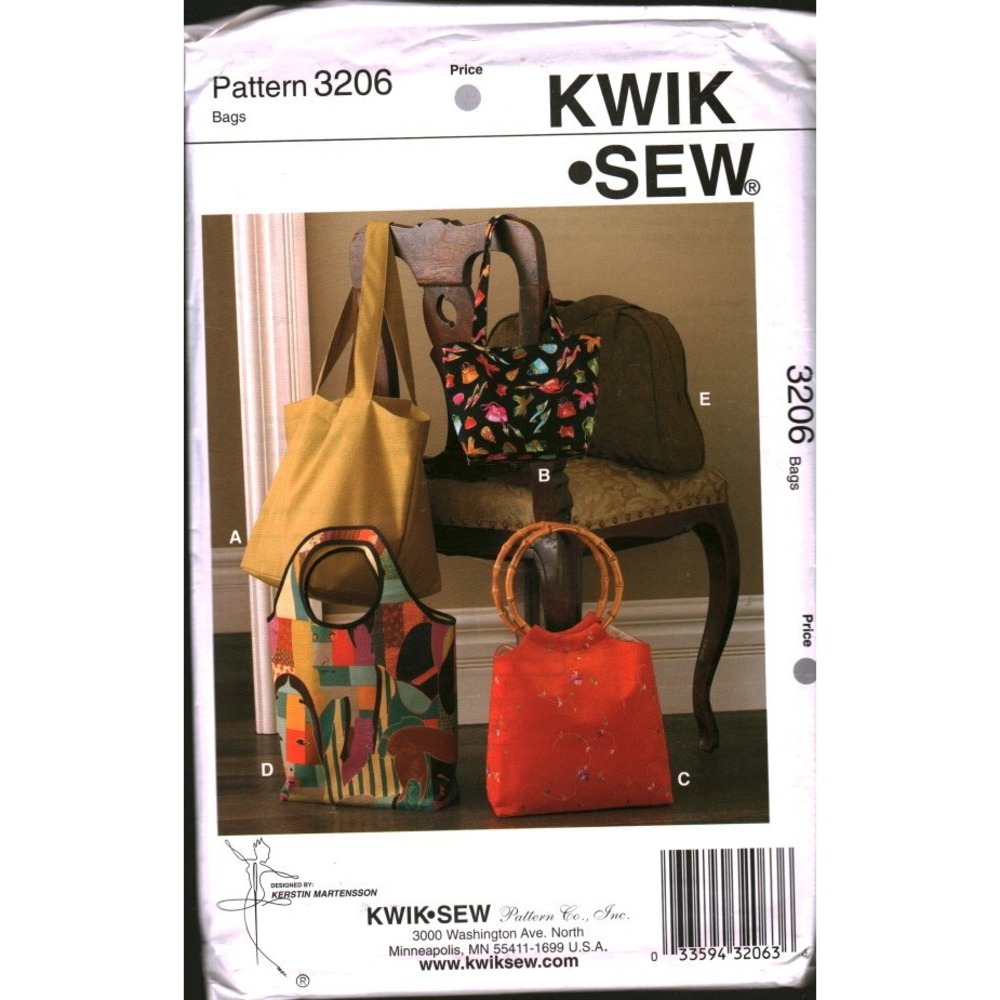 Kwik Sew 3206 Bags Sewing Pattern Tote Handbag Duffle Kerstin Martensson CUT